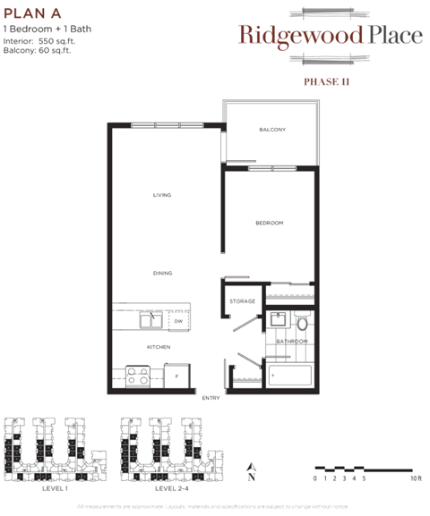 Floor plan for 1 bed, 1 bath, 662 sqft